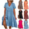 Fashion Women's Summer V Neck Casual Fashion Solid Color Pullover Dress