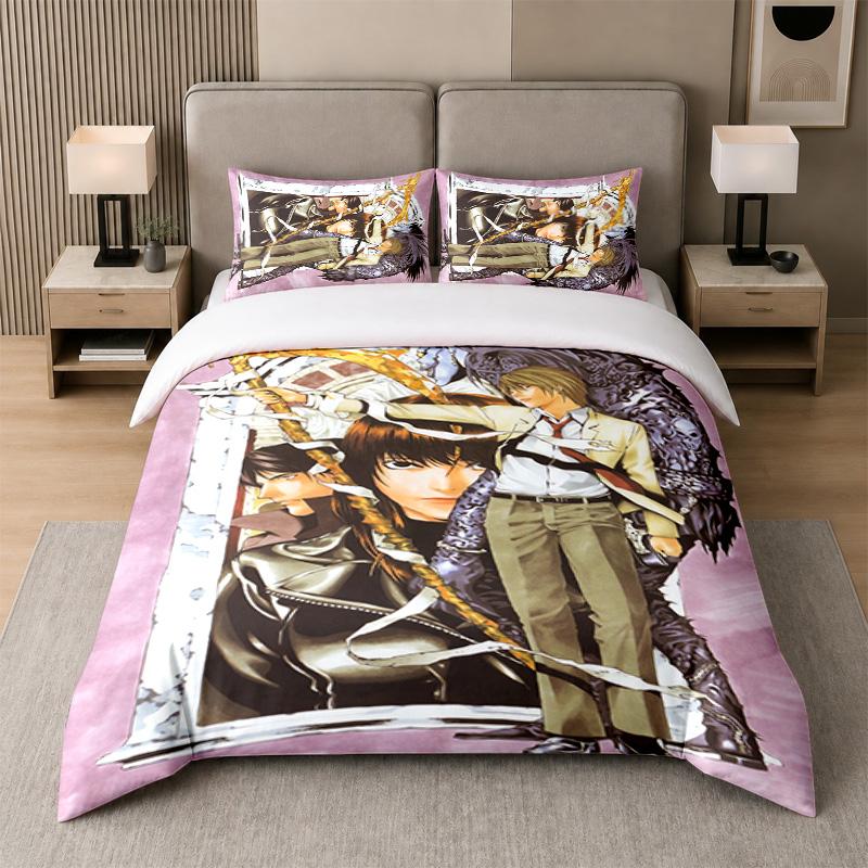 3Pcs Bed Set,Death Note 1 Duvet Cover and 2 Pillowcases, Printed Bedding Decor For Guest Room