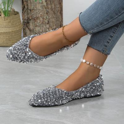 Блестящие балетки-лодочки с острым носком, лакированные, с кристаллами, мелкие, слипоны из натуральной кожи, модные, элегантные, лаконичные женские туфли 2024 новейшие