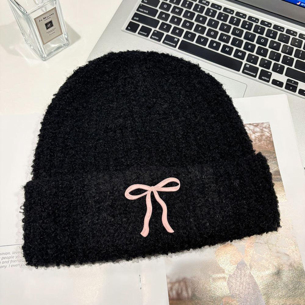 Теплая шапка с бантом, вязаная шапка, однотонная вязаная шапочка, милая вязаная крючком шапочка для бассейна, для улицы