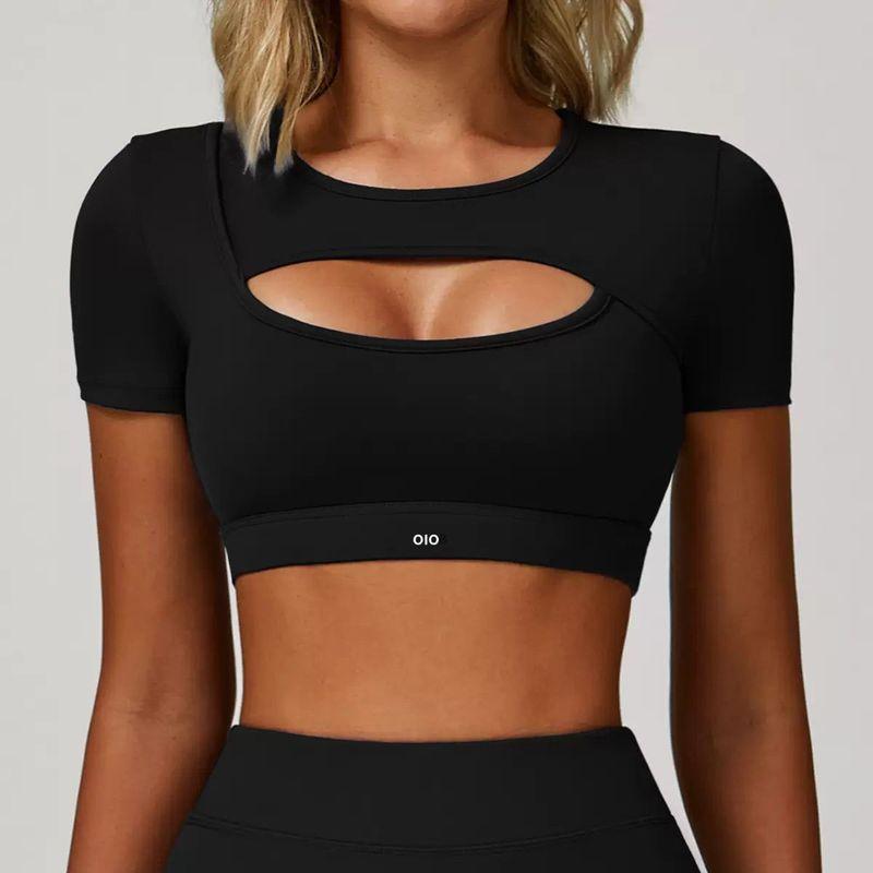 Oiob Breathable Yoga Clothes Women New T-shirt Advanced Sense Workout Clothes Pilates Set Short Sleeve Top With Chest Pad