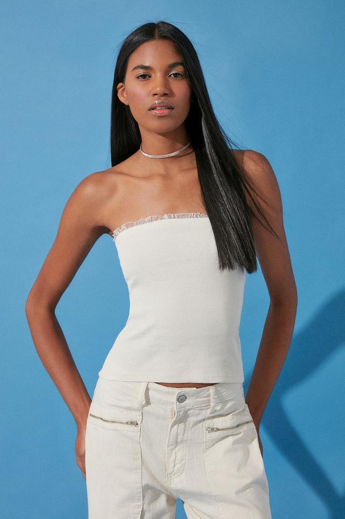 Women's Fashion New Blouse Stone Ribbed Strapless Collar Woven Garnish Fitted Cotton Stretchy Crop Knitted Blouse