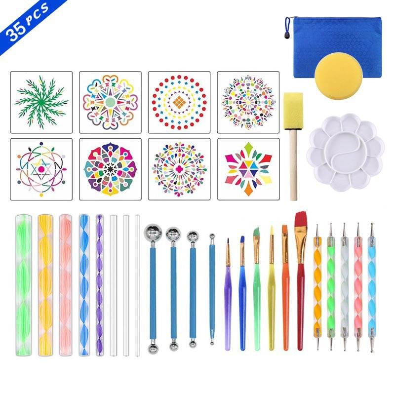 Набор инструментов для точечной росписи мандалы, межграничный, с полыми шаблонами для росписи камней и разноцветными точечными ручками