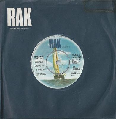 7-дюймовая пластинка HOT CHOCOLATE - Heaven Is In The Back Seat Of My Ca RAK240 RAK 1976 UK Соул/Фанк Б/У