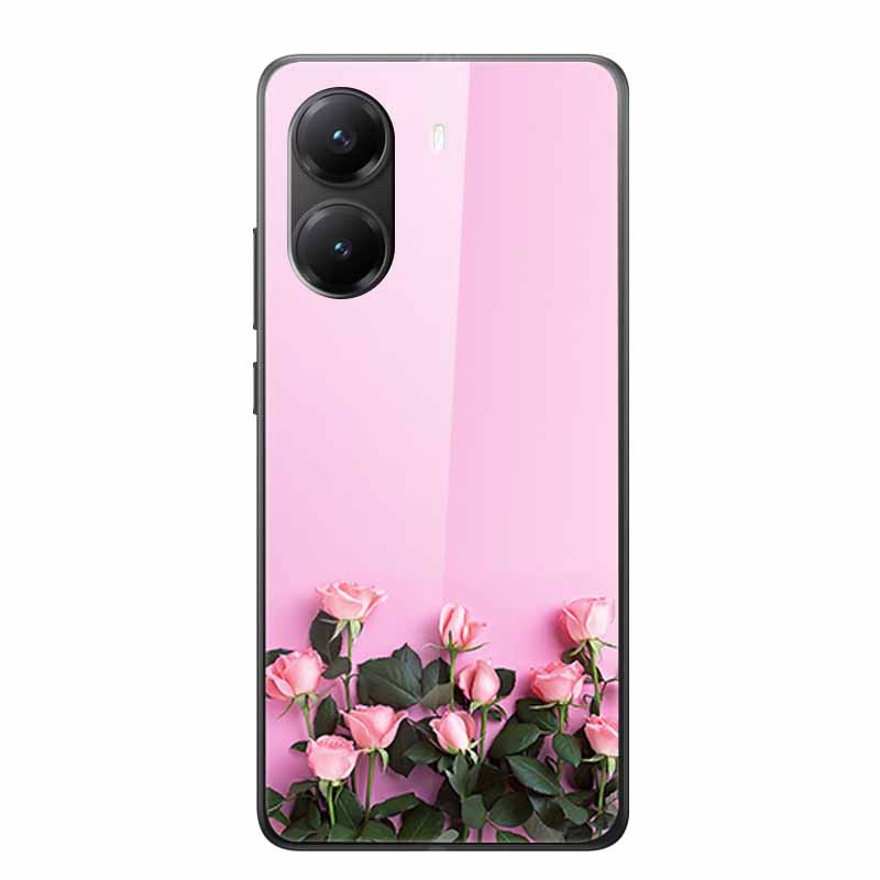 Стеклянный Чехол для Poco X7 pro Роскошная Задняя Крышка Телефона Чехол с Цветами для PocoX7pro X 7 pro Жесткий Закаленный Щит Мультяшная Крышка Красная Роза