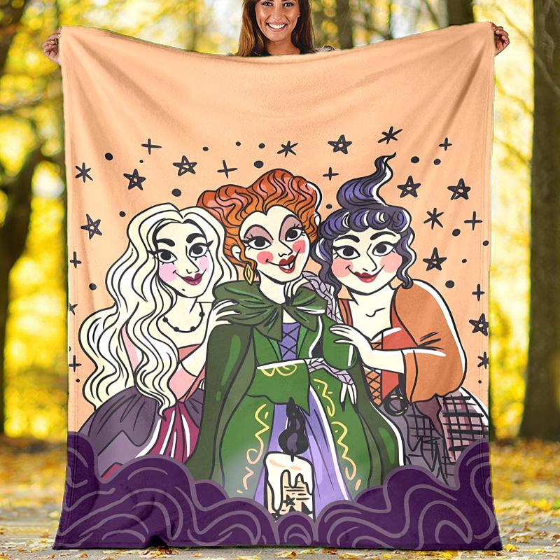 Hocus Pocus Theme Printed Blanket,Perfect for Couch, Bed, Travel & Outdoor Use | Machine Washable, Cozy & Durable.