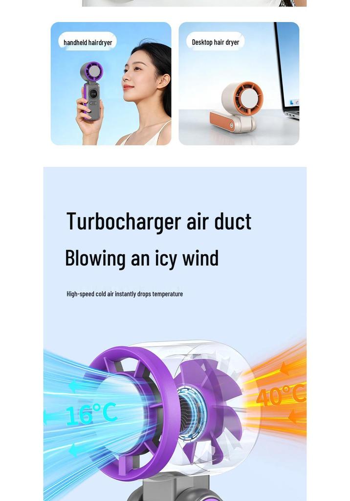 Portable Rechargeable Turbo Ice Pack Handheld Neck Fan with Digital Display