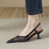 Fashion Ladies Sexy Lace Pointed Toe Stiletto Shoes for Women 2024 Summer New Fashion Back Empty Toe Sandals for Women