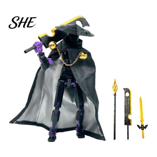 Stress Relieving Swordsman Toy Chinese Action Figure with Accessories, Multi-Joints Movable Bamboo Hat Cloak Man Figurine, Articulated Dummy