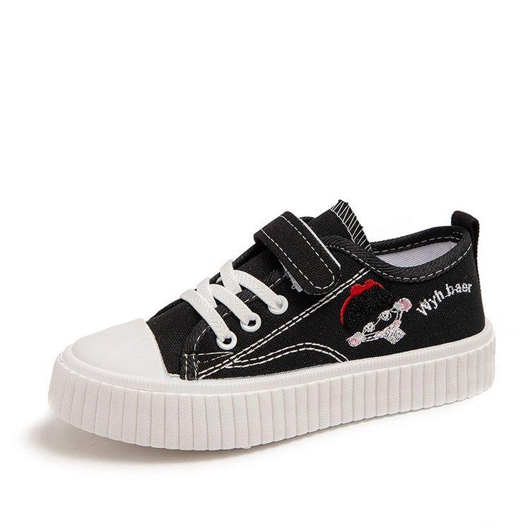 Корейская версия белых туфель для девочек, детские парусиновые туфли, милые мультяшные повседневные спортивные туфли для девочек, вышитые туфли на платформе для бега