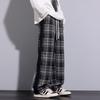 IZEXX Men's Plaid Pants, Spring American-Style Straight Wide-Leg Loose Versatile Casual Trousers, Sporty Retro Style ZL27 Gray XL