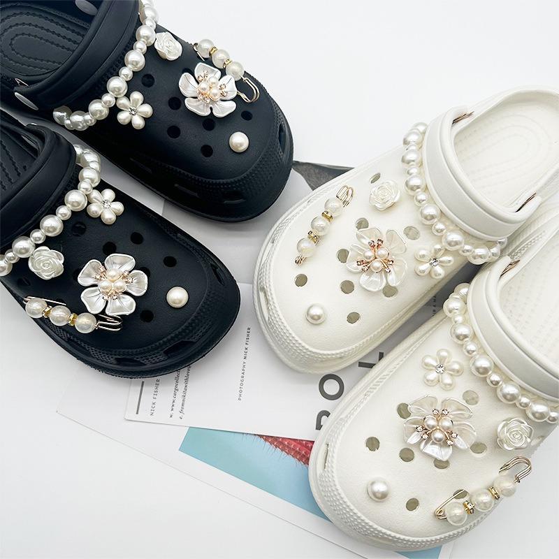Подвеска для обуви Crocs DIY Vintage Pearl Metal Five Leaf Flower Украшения для обуви Пряжка для Croc Подвески Аксессуары для обуви с отверстиями