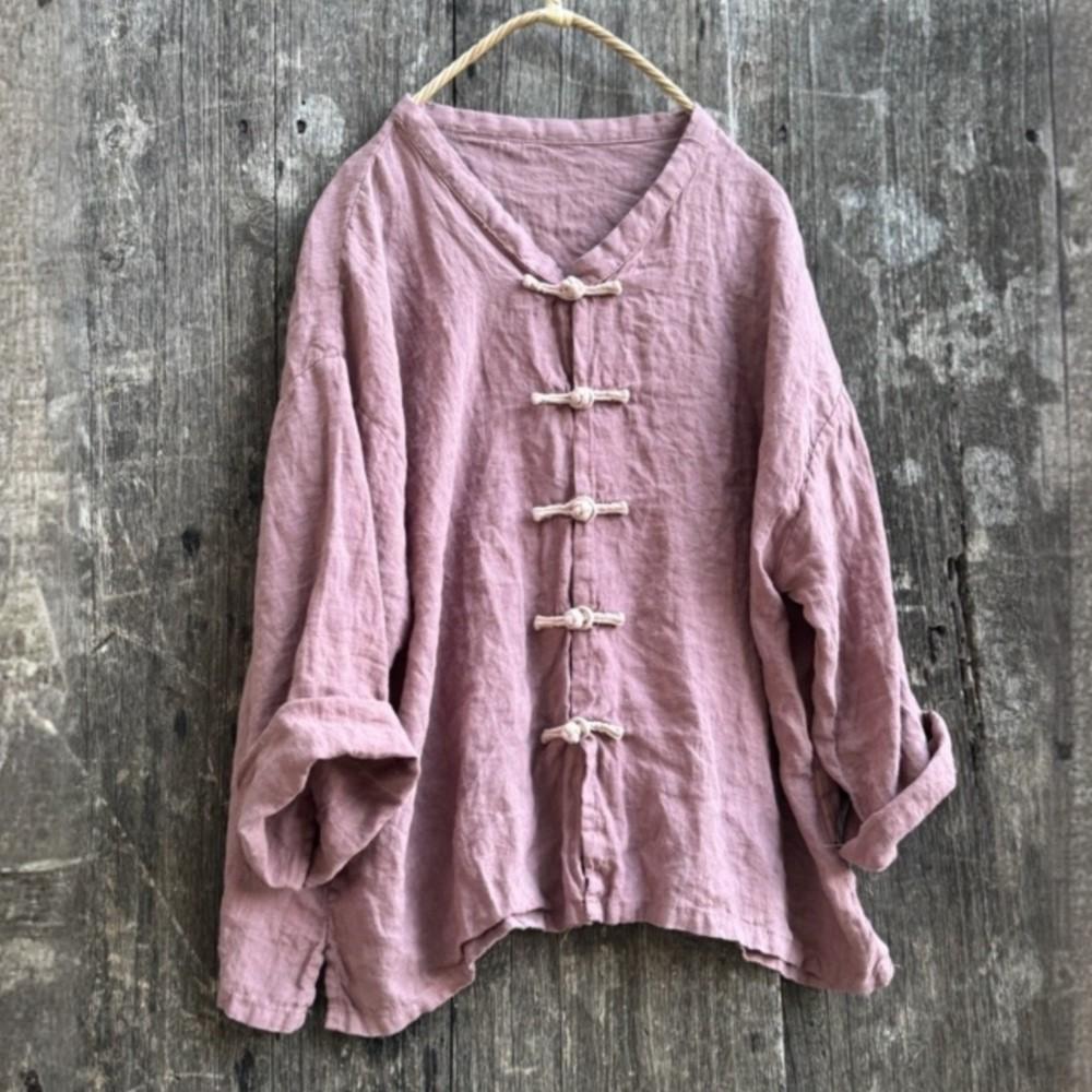 Johnature Женские винтажные рубашки однотонные стойка длинный рукав блузки осень пуговица свободный китайский стиль топ