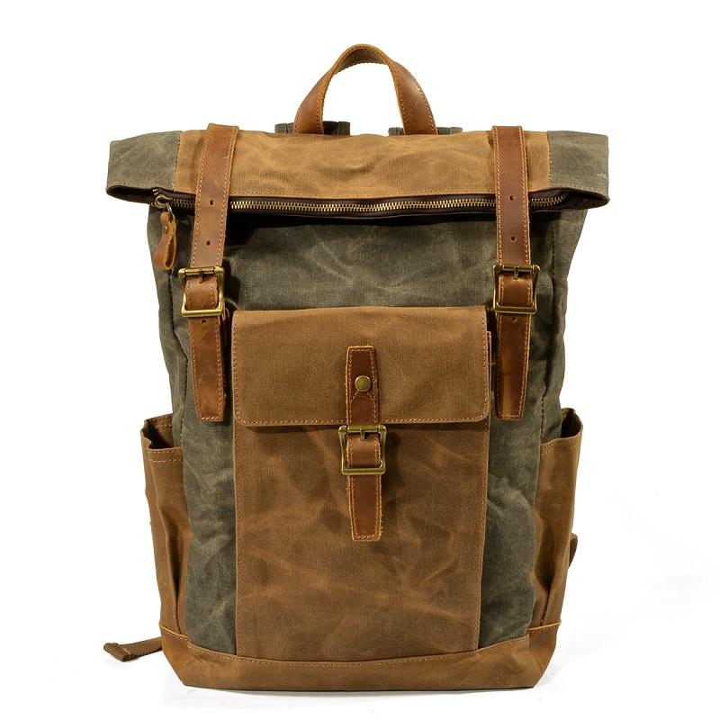 Luxury Backpack Men Oil Wax Canvas With Cowhide Leather Laptop Bag High Quality Trendy Travel Bagpack Waterproof Retro Daypacks