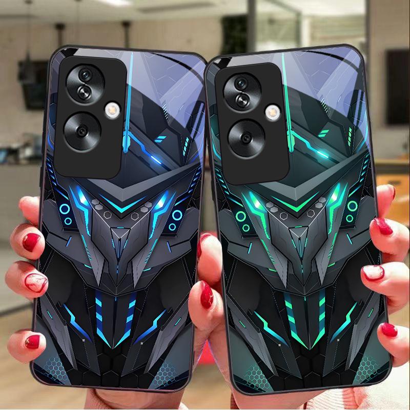 Креативный Мех Для Oppo A79 5G 58 78 74 60 4G Reno 11F Realme GT 6 11 Note 50 10 C55 X2 Закаленное Стекло Черный Чехол для Телефона
