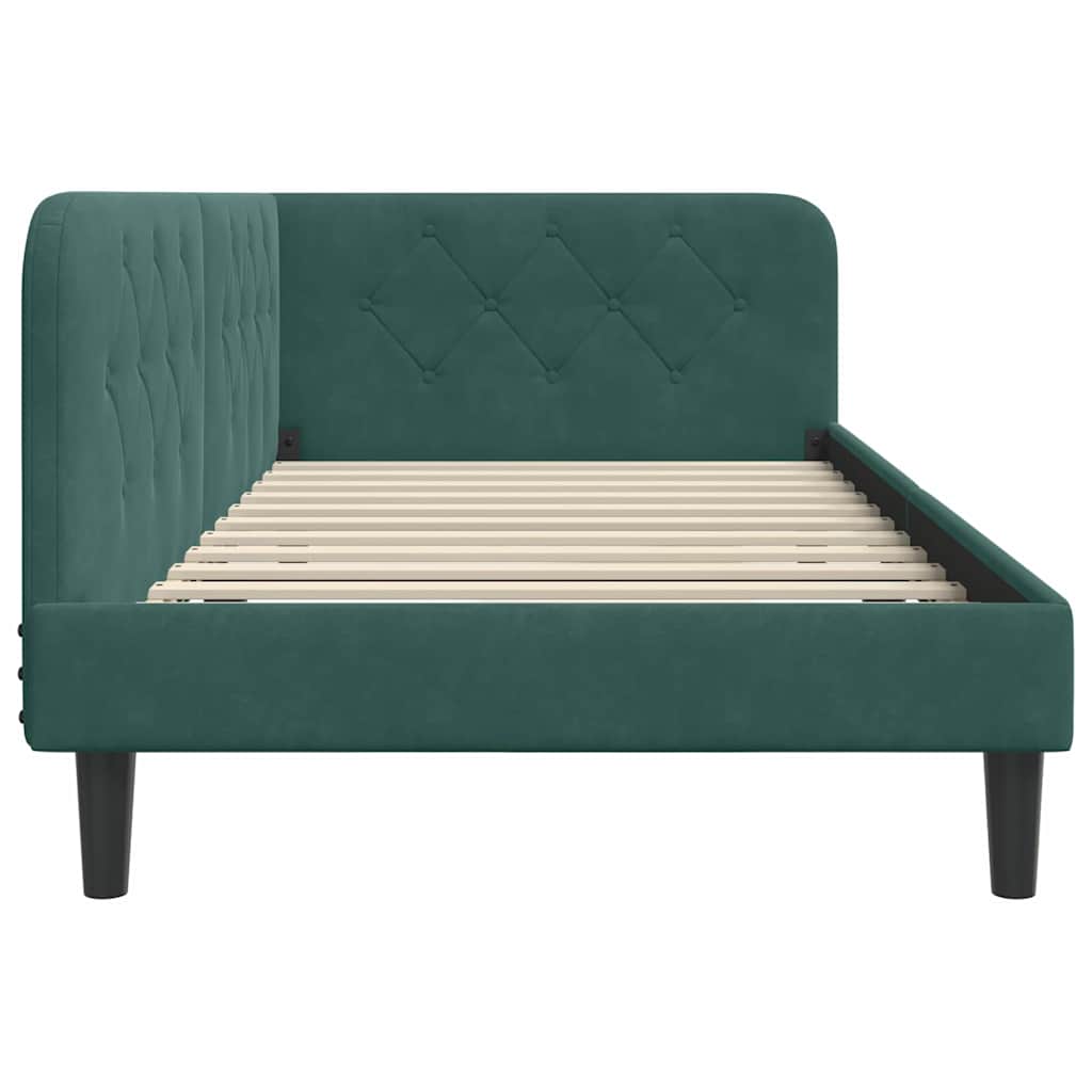 Corner Bed Frame Dark Green 90 x 190 cm Velvet