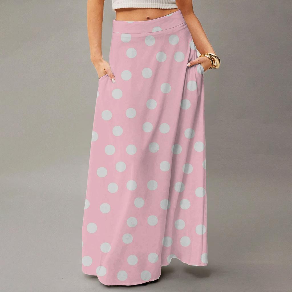 Женская повседневная складная юбка-макси с принтом в горошек, высокой талией и карманом, с драпировкой