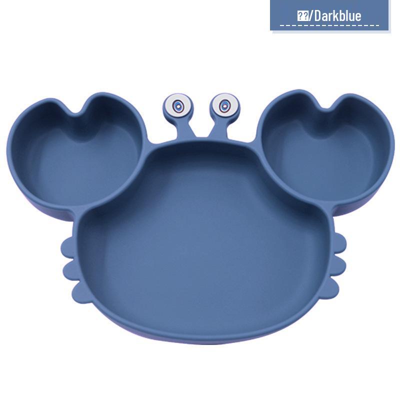 Children's Silicone Suction Meal Plate - Crab Design, Anti-Drop Compartment Bowl
