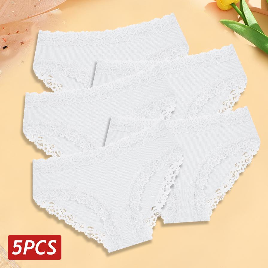 5PCS Cotton Panties Women Floral Lace Briefs Seamless Sexy Lingerie Low Rise Elastic Underpant Female Breathable Soft Underwear