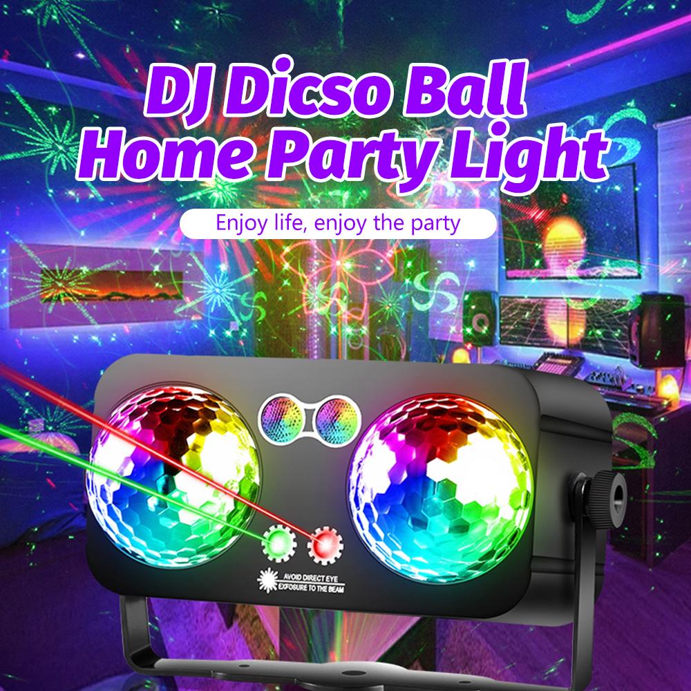 DJ Party Disco Ball Night Light Sound Activated 4 in 1 LED Stage Lights Strobe Pattern Light for Home Room Dance Parties