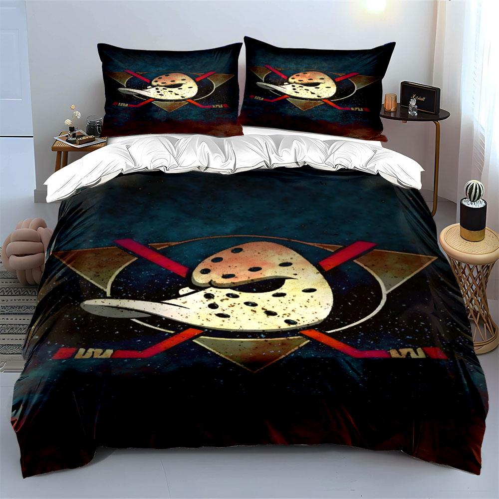 Hockey Mask Duck with Crossed Sticks Print Bedding Set Duvet Cover Pillowcases (1* Duvet Cover 2* Pillowcases Do Not Include Comforter)