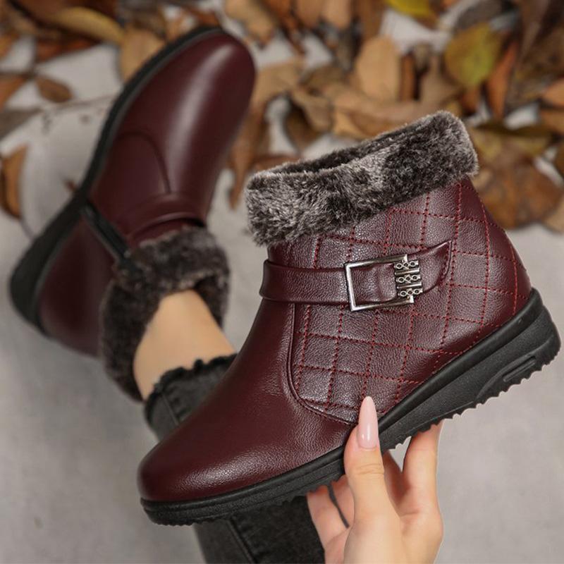 Fashion Retro Faux Pu Leather Snow Boots Women Winter 2025 Zipper Up Wedges Snow Boots Woman Anti Slip Furry Warm Booties Female