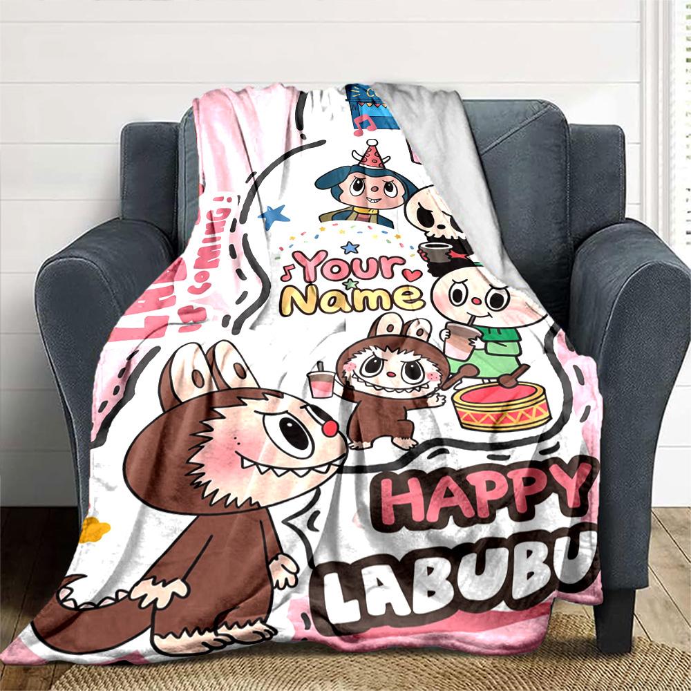 Labubu Customize Your Name Blanket Cozy Personalized Blanket Comfortable Throw For Couch Chair Office Seaside All-Season Use