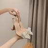 2024 Summer Women's Pearl Bow Transparent High Heel Sandals