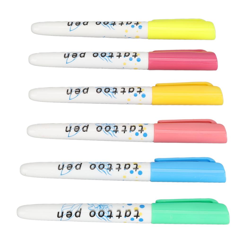 6 шт. 0,5 мл Маркер для татуировок на коже Неоновый зеленый Оранжевый Розово-красный Небесно-голубой Желтый Розовый Временная краска-маркер для боди-арта на лице и теле