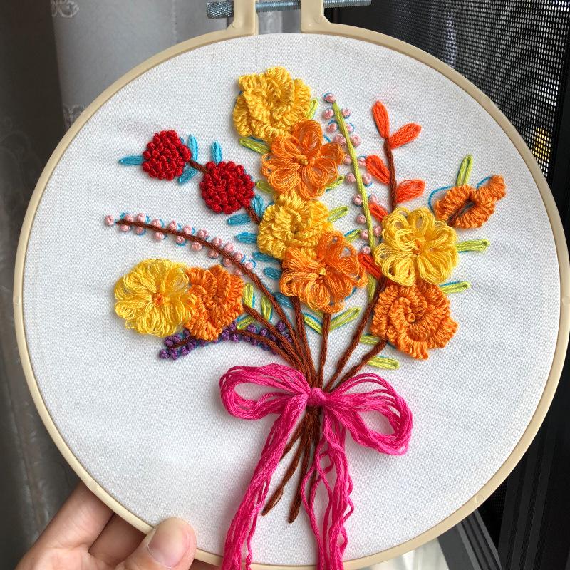 Вышивка Крестиком Легкий DIY Набор для Начинающих Узор Цветы Предварительно Напечатанный Вышивка Иглой Швейное Искусство Ремесло С Пяльцами Нитки и Инструменты