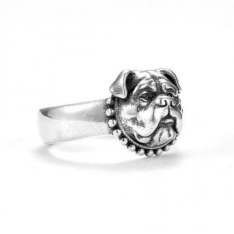 Adjustable Open Ring With Vintage Bulldog Charm Plated Unisex Retro Animal Jewelry