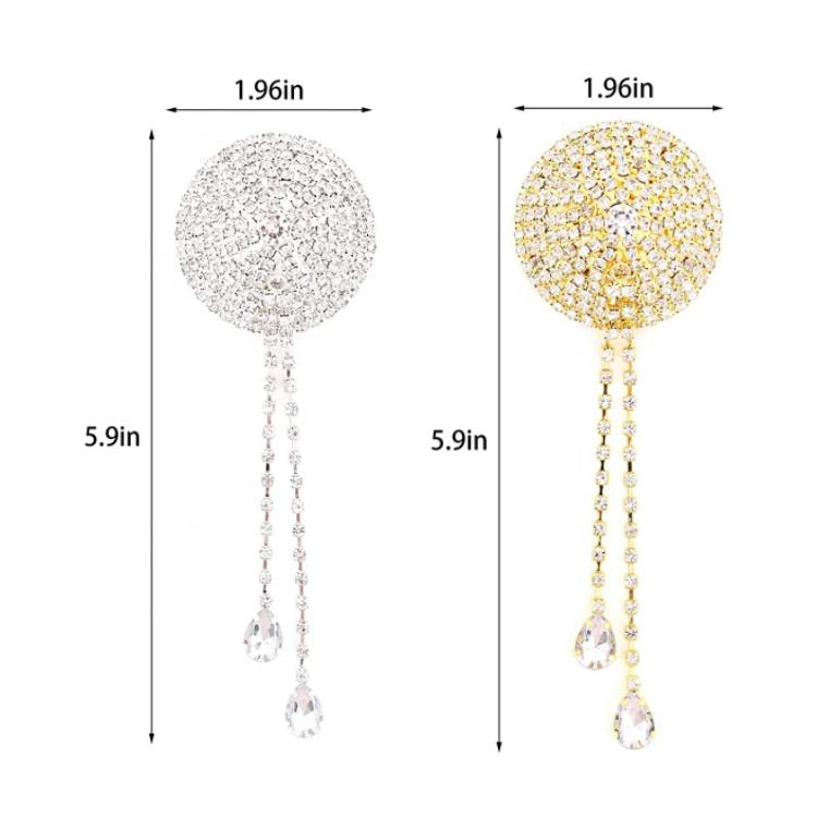 Full Diamond Nipple Pasties Crystal Rhinestone Nipple Cover Ladies Sexy Adhesive Round Shape Nipple Cover with Long Chain Tassel