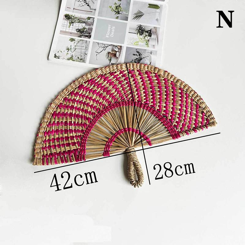Hand-Woven Straw Fan Decorative Handmade Semicircular Woven Fan Summer Cooling Fan Handheld Fan Gift Home Decor