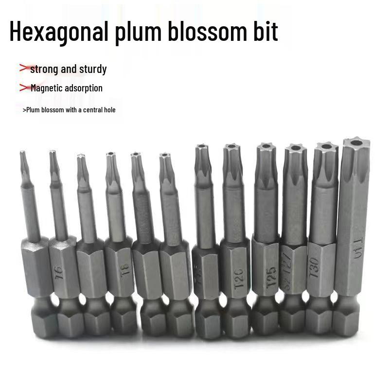 Plum Blossom Magnetic Hex, Phillips & Star Head Screwdriver Bits (T5-T25)