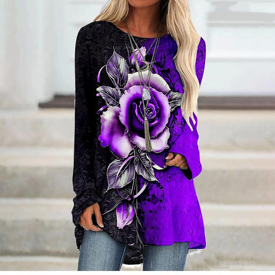 Цветочная роза, красочные футболки с длинными рукавами и 3D принтом, женские повседневные винтажные модные футболки, уличная одежда большого размера, женские футболки, топы