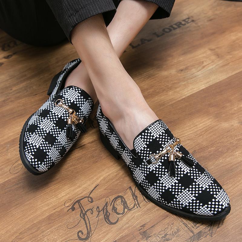 Мужские повседневные кожаные туфли с кисточками в клетку - Корейский стиль, Дышащие, Заостренный дизайн для весны и осени 2022