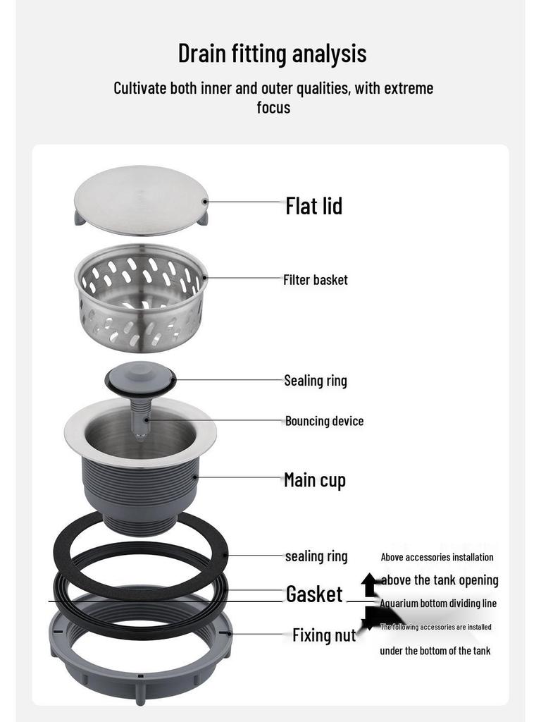 304 Stainless Steel Pop-Up Basket Strainer Sink Basin Drain Accessory for Single/Double Bowl with 58mm Interface.