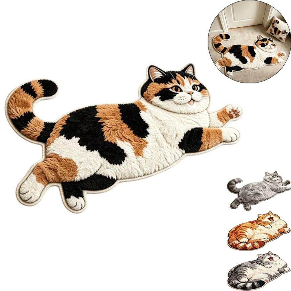 2D Cat-Shaped Area Rug Non-Slip Cartoon Carpet Soft Home Decor Carpet Bedrooms