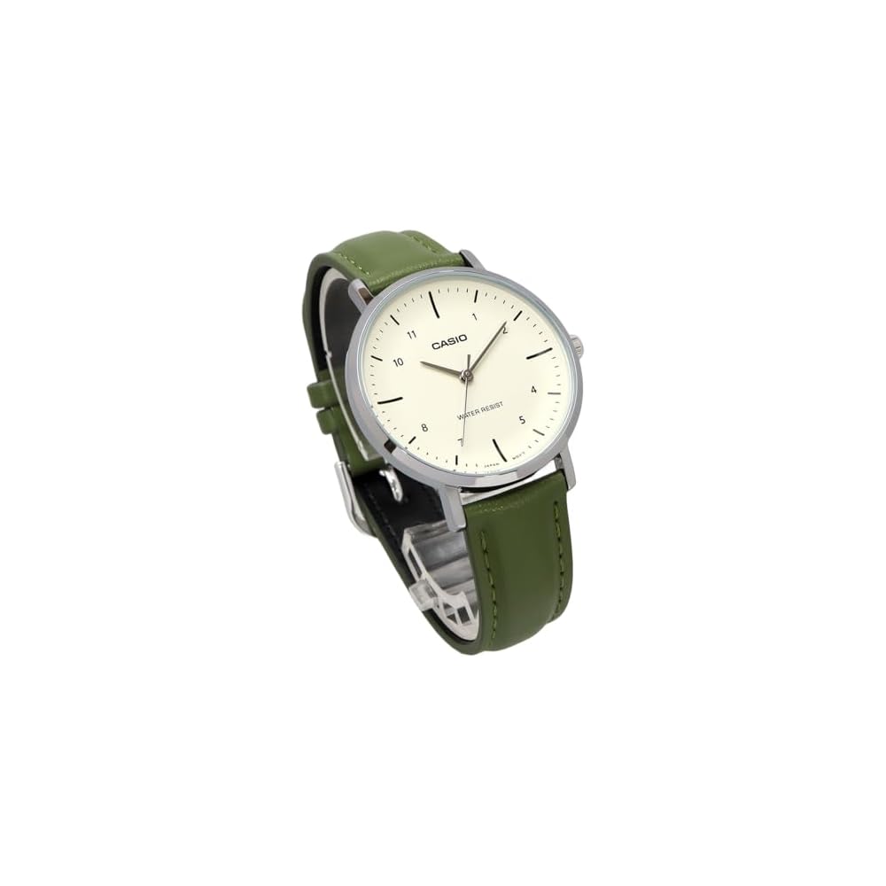 Casio LTP-VT03L-3B Аналоговые кварцевые женские часы Кремово-зеленый кожаный ремешок Импортная модель