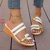 Ladies' Slope Heel Slippers Summer Color Blocked Fish Mouth Beach Shoes Large Size Sandals