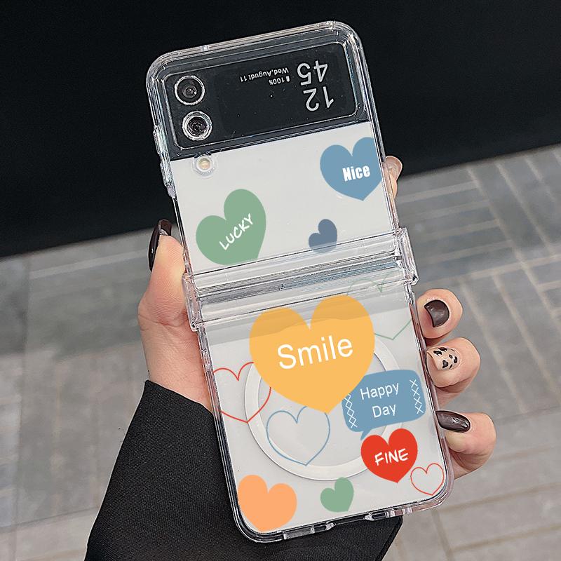 3 шт. складной противоударный чехол для Samsung Z Flip6 Flip5 Flip4 для Magsafe Magnetic Colorful Love Hearts Pattern Clear Hard Pc Slim Case Cover