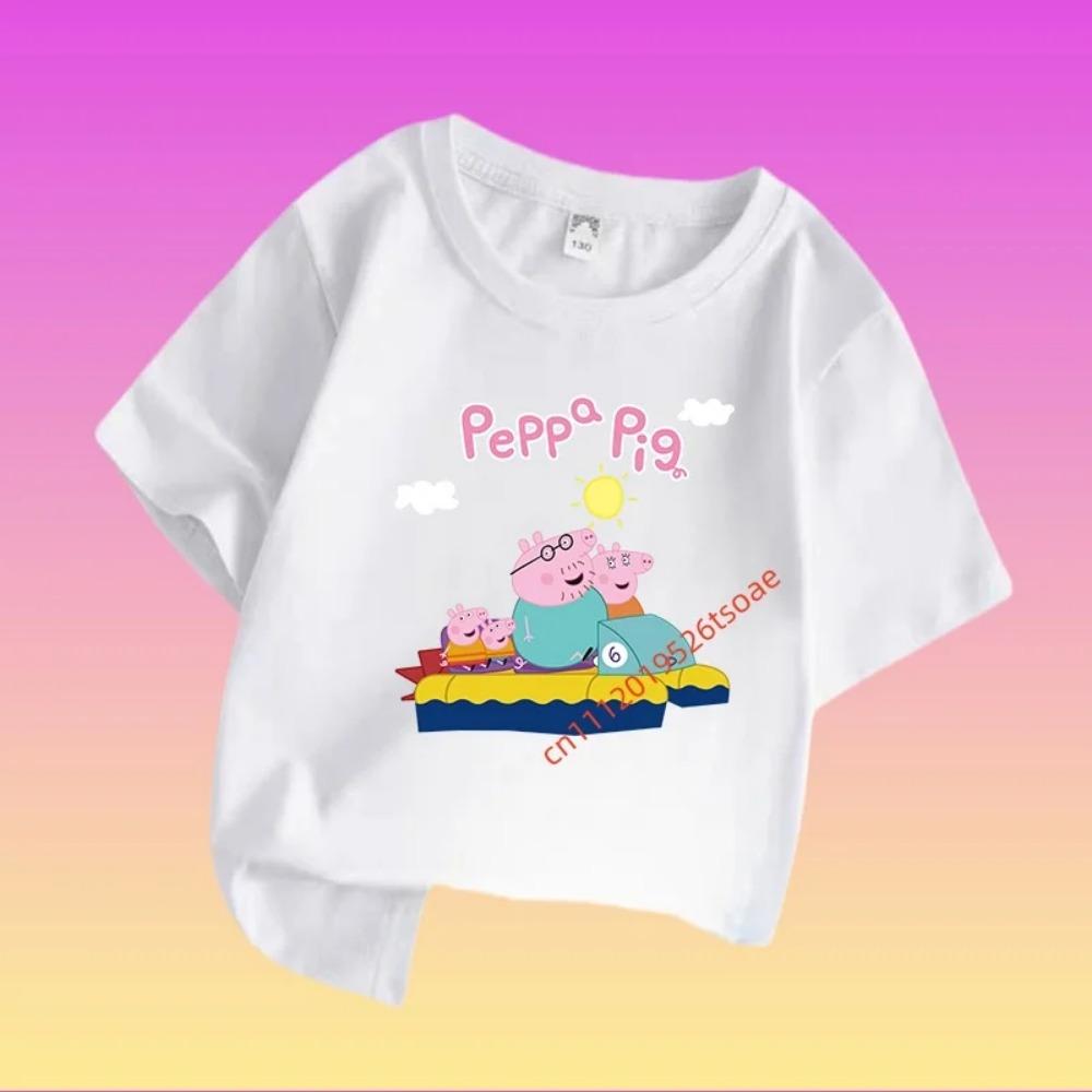 Peppa Pig Children's Short-sleeved Boys' Sweatshirt, Girls' Casual Tops, Summer T-shirts with Cartoon Prints
