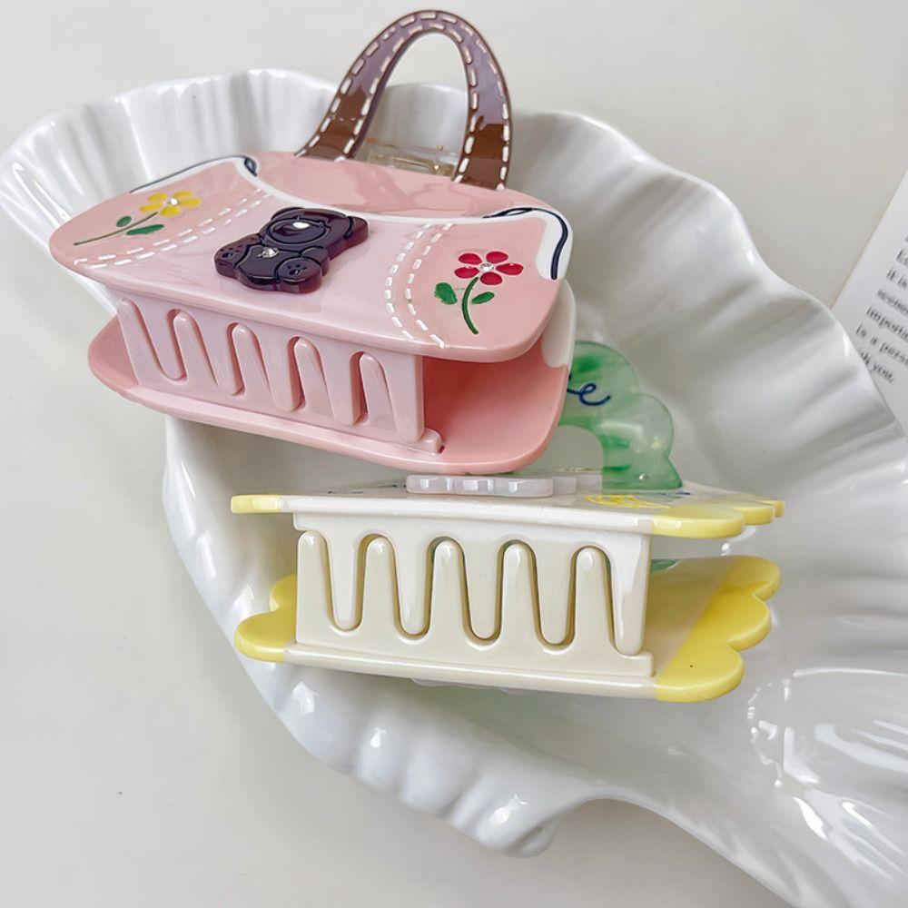 Cute Acetic Acid Acetate Hair Claw Flower Grab Clip Cartoon Bear Hair Clip Headdress Hair Accessories Rhinestone Hairpin Girl