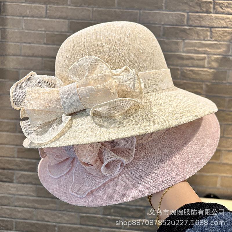 New sun hat women's summer thin bow bucket hat basin hat Korean version foldable sunscreen sunscreen mesh gauze hat