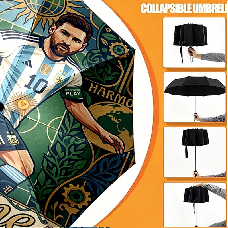 Custom Name Personalized Lionel Messi Print Umbrella, Auto Open Close, 8‑Rib Sturdy Frame, Commute Camping Hiking Use, Birthday Gift