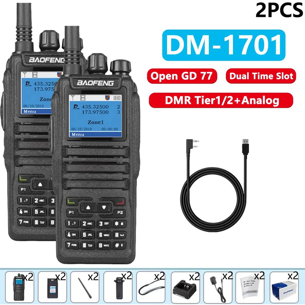 1/2PCS DM1701 Baofeng DMR Digital Long Range Walkie Talkie 3000CH VHF UHF Open GD77 Dual Time Slot Tier 1&2 Ham Camping Radio