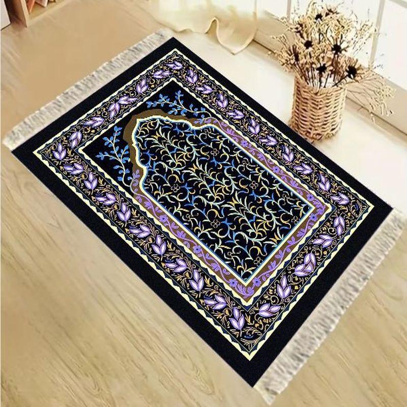 Velvet Muslim Salat Mat Luxury Golden Ornate Kaaba Design Portable Anti Slip Prayer Rug Eid Mubarak Home Gift