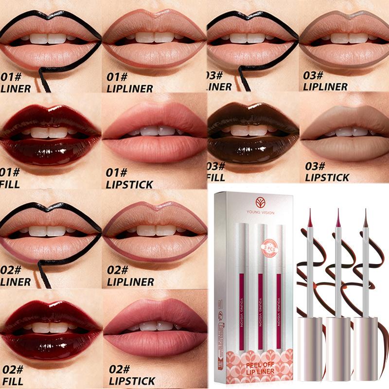 3PCS Peel Off Lip Liner Set, Long - Lasting Smudge - Resistant Water/Sweat Proof Transfer , Vibrant Multi - Color Lip Gloss , Lipstick Gift Set
