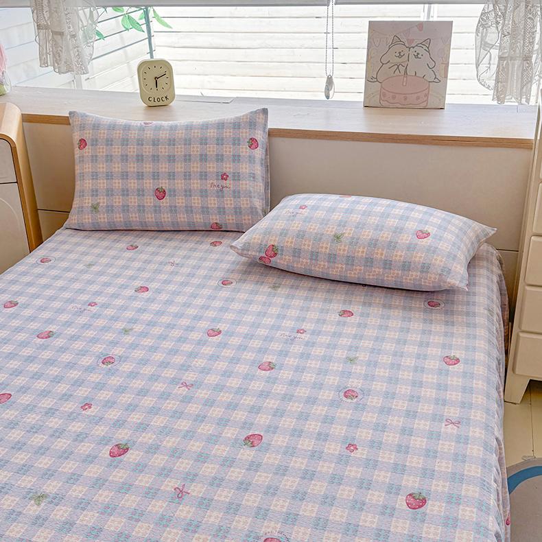Sleeping grid A-class cloud feeling cotton wrinkled yarn double-layer yarn bed skirt