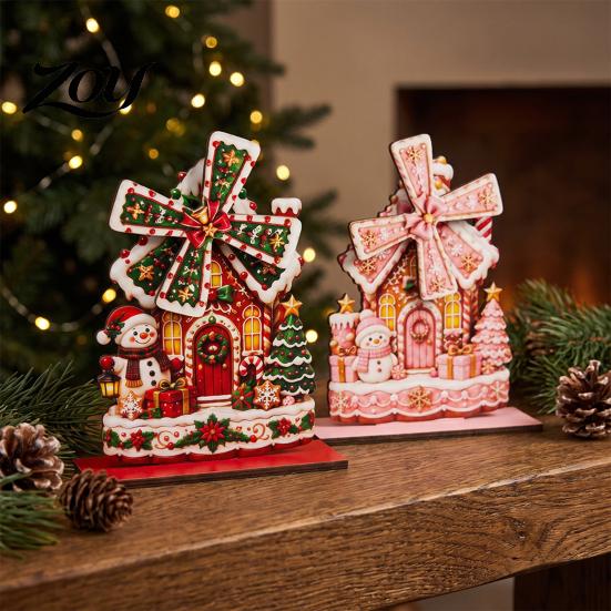 Rustic Xmas Party Ornaments Christmas Windmill Wooden Ornament, Decorative Craft with Rotating Handmade Atmosphere Props Blades, Figurine for Holiday
